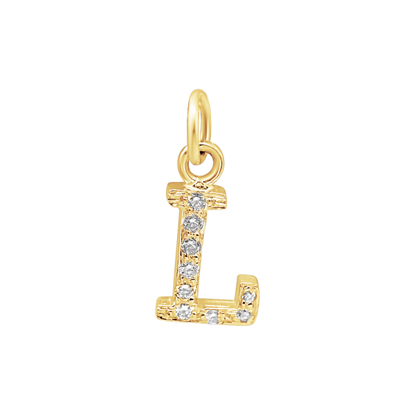 Large Initial Charm with Diamonds in 14K Gold