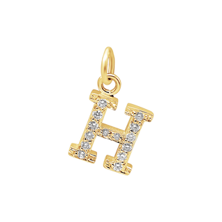 Large Initial Charm with Natural Diamonds in 14K Gold