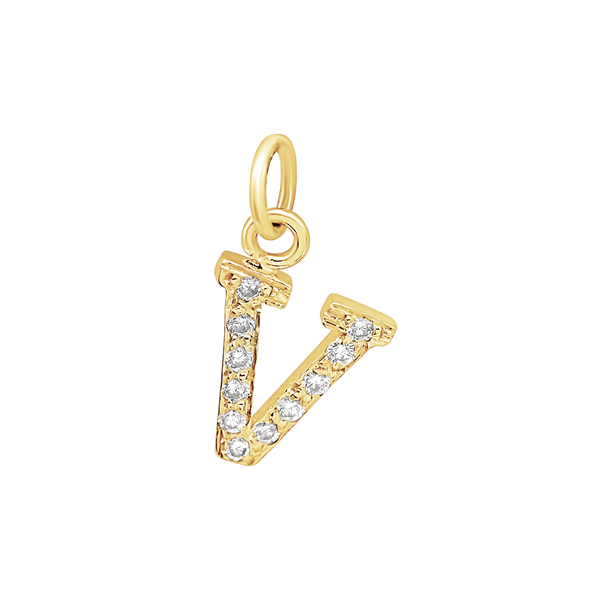 Large Initial Charm with Diamonds in 14K Gold