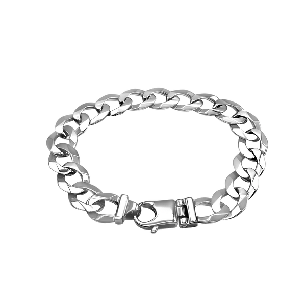 Finished Men's Light Curb Bracelet in Sterling Silver Rhodium Finish (12.20 mm - 14.20 mm)