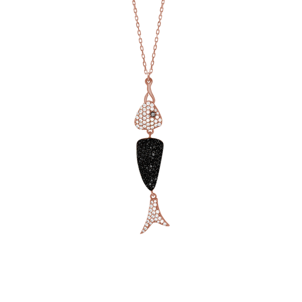 Fish Necklace with Cubic Zirconia in Sterling Silver (58 x 10 mm)