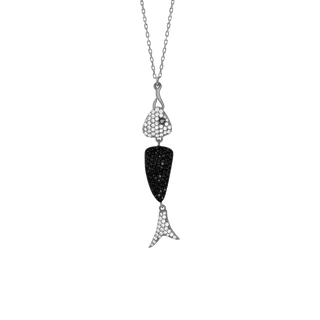 Fish Necklace with Cubic Zirconia in Sterling Silver (58 x 10 mm)