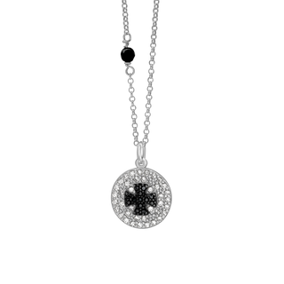 Cross Disk Necklace with Cubic Zirconia in Sterling Silver (14  x 14 mm)