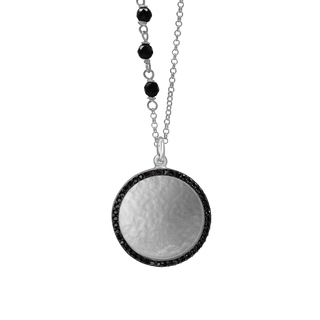Large Disk Necklace with Cubic Zirconia in Sterling Silver (27 x 21 mm)