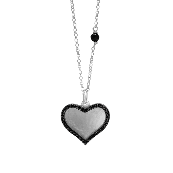 Heart Disk Necklace with Cubic Zirconia in Sterling Silver (20 x 18 mm)