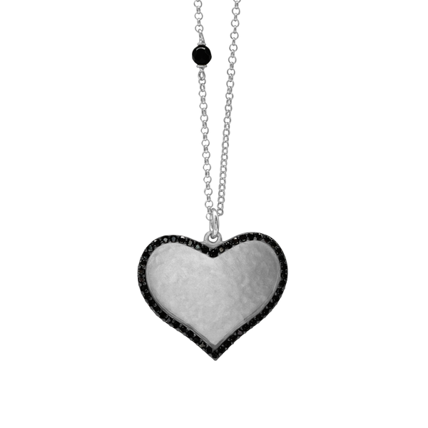 Large Heart Disk Necklace with Cubic Zirconia in Sterling Silver (25 x 25 mm)