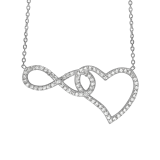 Intertwined Infinity and Heart Necklace with Cubic Zirconia in Sterling Silver (32 x 16 mm)