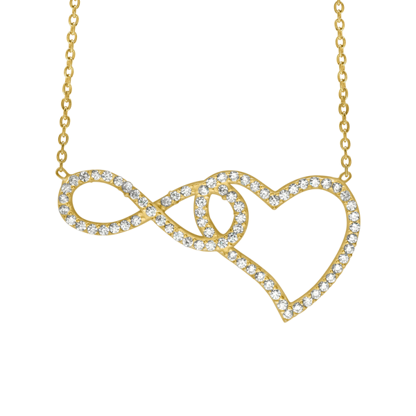 Intertwined Infinity and Heart Necklace with Cubic Zirconia in Sterling Silver (32 x 16 mm)