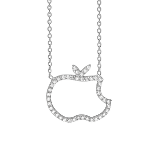 Apple Outline Necklace with Cubic Zirconia in Sterling Silver (16 x 16 mm)