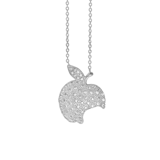 Bitten Apple Necklace with Cubic Zirconia in Sterling Silver (23 x 17 mm)