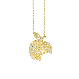 Bitten Apple Necklace with Cubic Zirconia in Sterling Silver (23 x 17 mm)