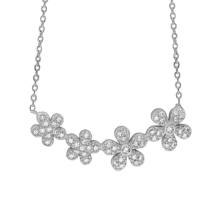 String of Flowers Necklace with Cubic Zirconia in Sterling Silver (29 x 13 mm)