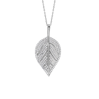Large Leaf Necklace with Cubic Zirconia in Sterling Silver (37 x 19 mm)