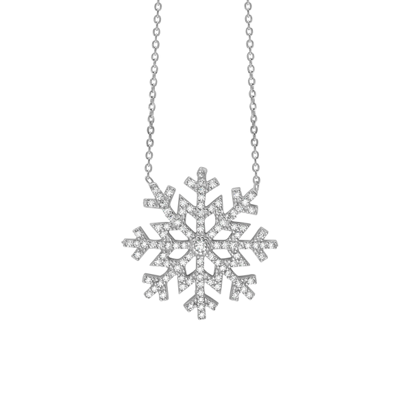 Snowflake Necklace with Cubic Zirconia in Sterling Silver (24 x 23 mm)