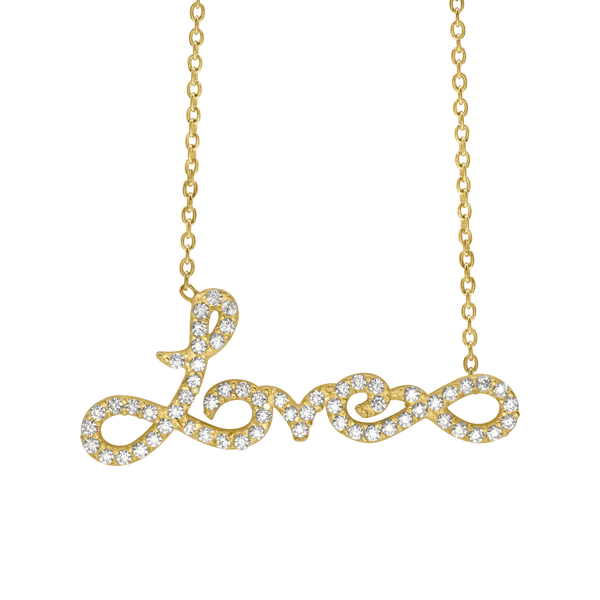 Love written in Infinities Necklace with Cubic Zirconia in Sterling Silver (31 x 13 mm)