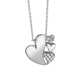 4 Hearts Necklace with Cubic Zirconia in Sterling Silver (16 x 15 mm)