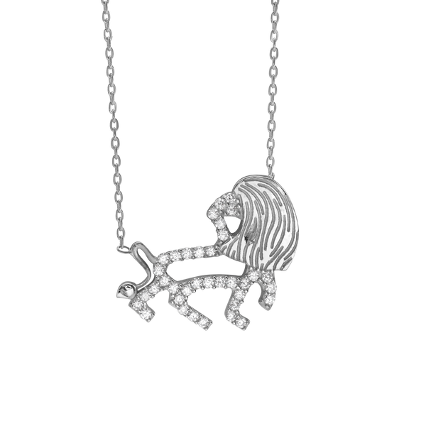 Leo Necklace with Cubic Zirconia in Sterling Silver (15 x 22 mm)