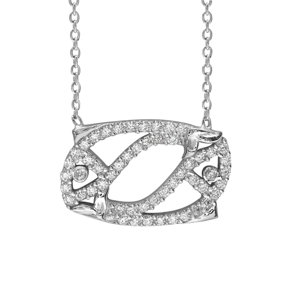 Pisces Necklace with Cubic Zirconia in Sterling Silver (11 x 17 mm)