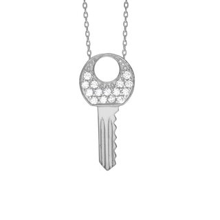 Key Necklace with Cubic Zirconia in Sterling Silver (23 x 11 mm)