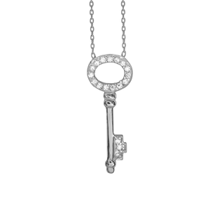 Oval Key Necklace with Cubic Zirconia in Sterling Silver (26 x 10 mm)