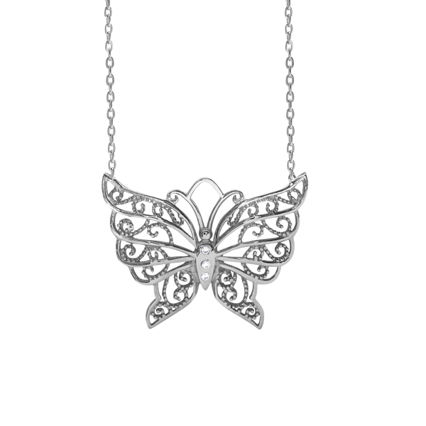 Butterfly Necklace with Cubic Zirconia in Sterling Silver (19 x 24 mm)