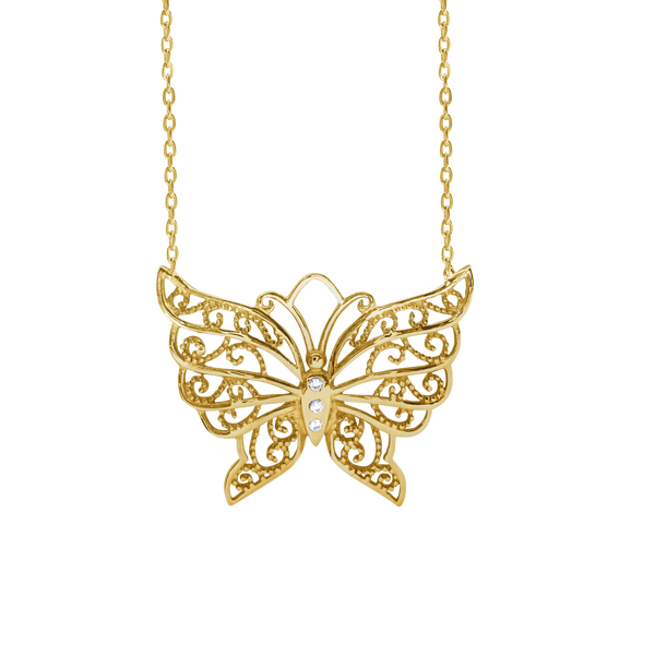 Butterfly Necklace with Cubic Zirconia in Sterling Silver (19 x 24 mm)