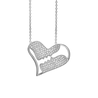 Heart with Kissing Faces Necklace with Cubic Zirconia in Sterling Silver (22 x 26 mm)