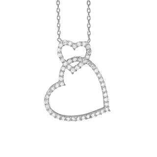 Intertwined Hearts Necklace with Cubic Zirconia in Sterling Silver (24 x 18 mm)