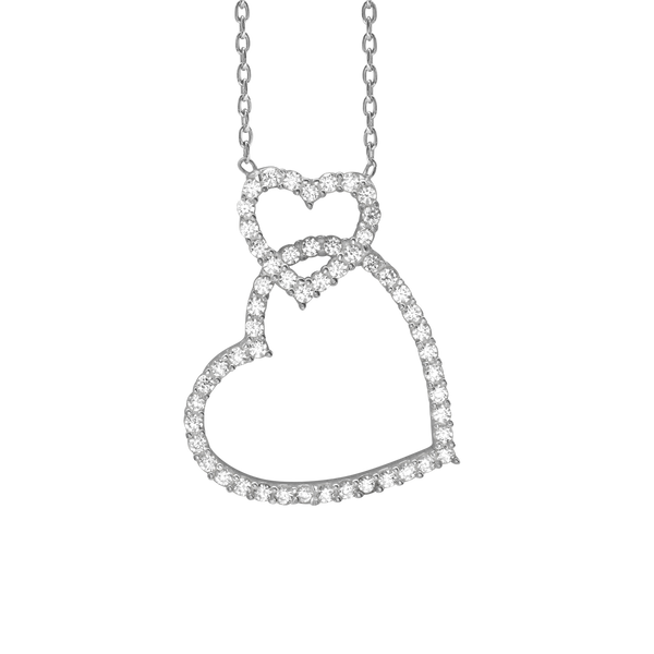 Intertwined Hearts Necklace with Cubic Zirconia in Sterling Silver (24 x 18 mm)