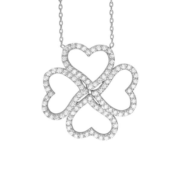 Clover of Hearts Necklace with Cubic Zirconia in Sterling Silver (25 x 25 mm)