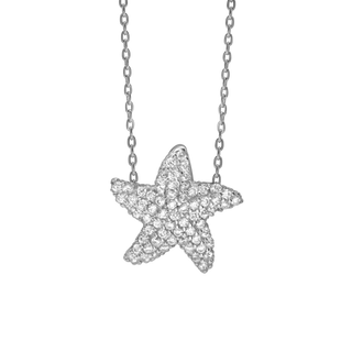 Starfish Necklace with Cubic Zirconia in Sterling Silver (15 x 15 mm)