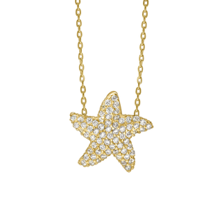 Starfish Necklace with Cubic Zirconia in Sterling Silver (15 x 15 mm)