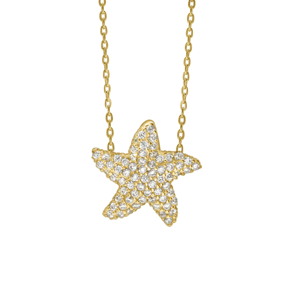 Starfish Necklace with Cubic Zirconia in Sterling Silver (15 x 15 mm)