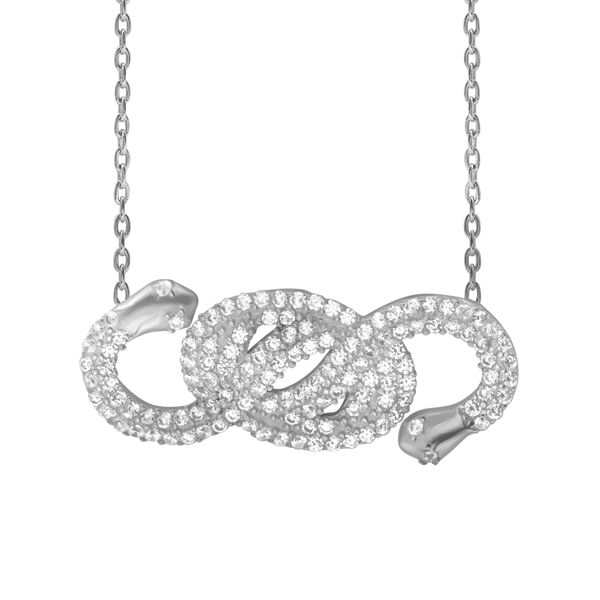 Double Headed Snake Necklace with Cubic Zirconia in Sterling Silver (28 x 12 mm)