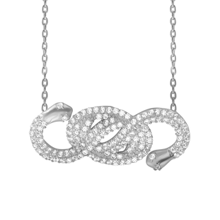 Double Headed Snake Necklace with Cubic Zirconia in Sterling Silver (28 x 12 mm)