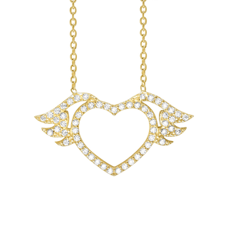 Heart with Wings Necklace with Cubic Zirconia in Sterling Silver (16 x 29 mm)