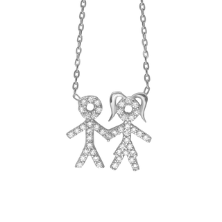Boy & Girl Necklace with Cubic Zirconia in Sterling Silver (14 x 14 mm)