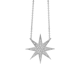 8 Pointed Star Necklace with Cubic Zirconia in Sterling Silver (25 x 25 mm)