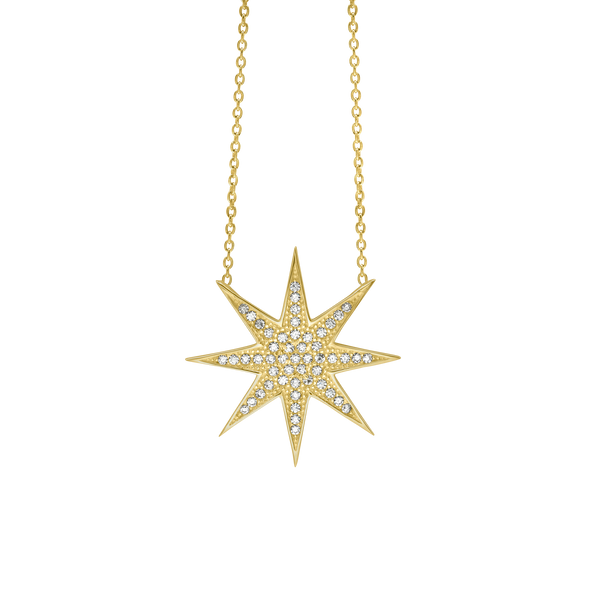 8 Pointed Star Necklace with Cubic Zirconia in Sterling Silver (25 x 25 mm)