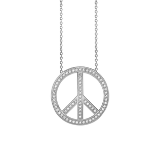 Peace Sign Necklace with Cubic Zirconia in Sterling Silver (23 x 23 mm)
