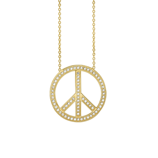 Peace Sign Necklace with Cubic Zirconia in Sterling Silver (23 x 23 mm)