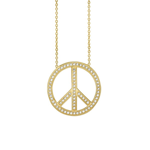 Peace Sign Necklace with Cubic Zirconia in Sterling Silver (23 x 23 mm)