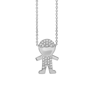 Boy Necklace with Cubic Zirconia in Sterling Silver (20 x 13 mm)