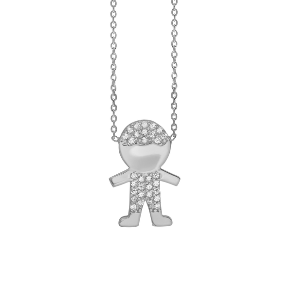 Boy Necklace with Cubic Zirconia in Sterling Silver (20 x 13 mm)