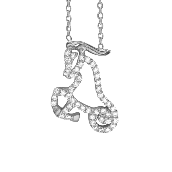Capricorn Necklace with Cubic Zirconia in Sterling Silver (20 x 13 mm)