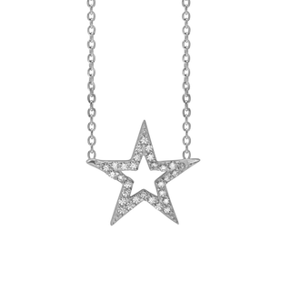 Open Star Necklace with Cubic Zirconia in Sterling Silver (16 x 17 mm)