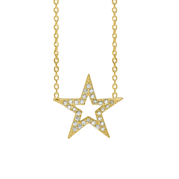 Open Star Necklace with Cubic Zirconia in Sterling Silver (16 x 17 mm)