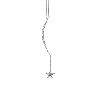 Moon with Hanging Star Necklace with Cubic Zirconia in Sterling Silver (73 x 2 mm)