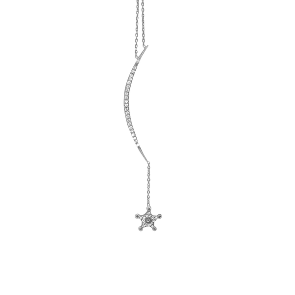 Moon with Hanging Star Necklace with Cubic Zirconia in Sterling Silver (73 x 2 mm)