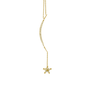 Moon with Hanging Star Necklace with Cubic Zirconia in Sterling Silver (73 x 2 mm)